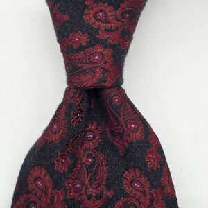Ermenegildo Zegna 15 MILMIL 15 Silk Wool Tie Paisley Burgandy Black Italy
